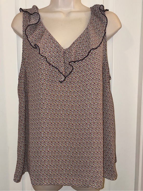 CAbi Tops - CABI Womens Ruffle V-Neck Sleeveless Top - Beige Multi